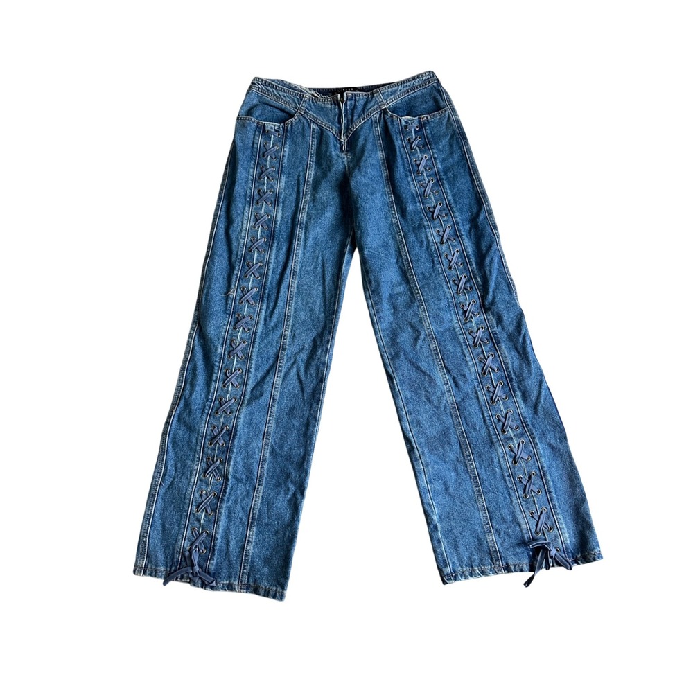 NWT Lioness Day Dream Tie Up Jeans Womens 8 Blue Denim Boho Baggy Slouchy Preppy - Picture 4 of 10